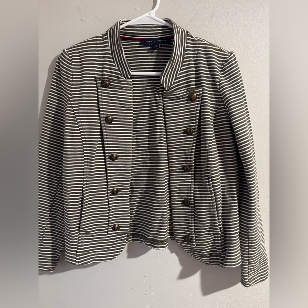 Tommy Hilfiger Olive and White Striped Blazer